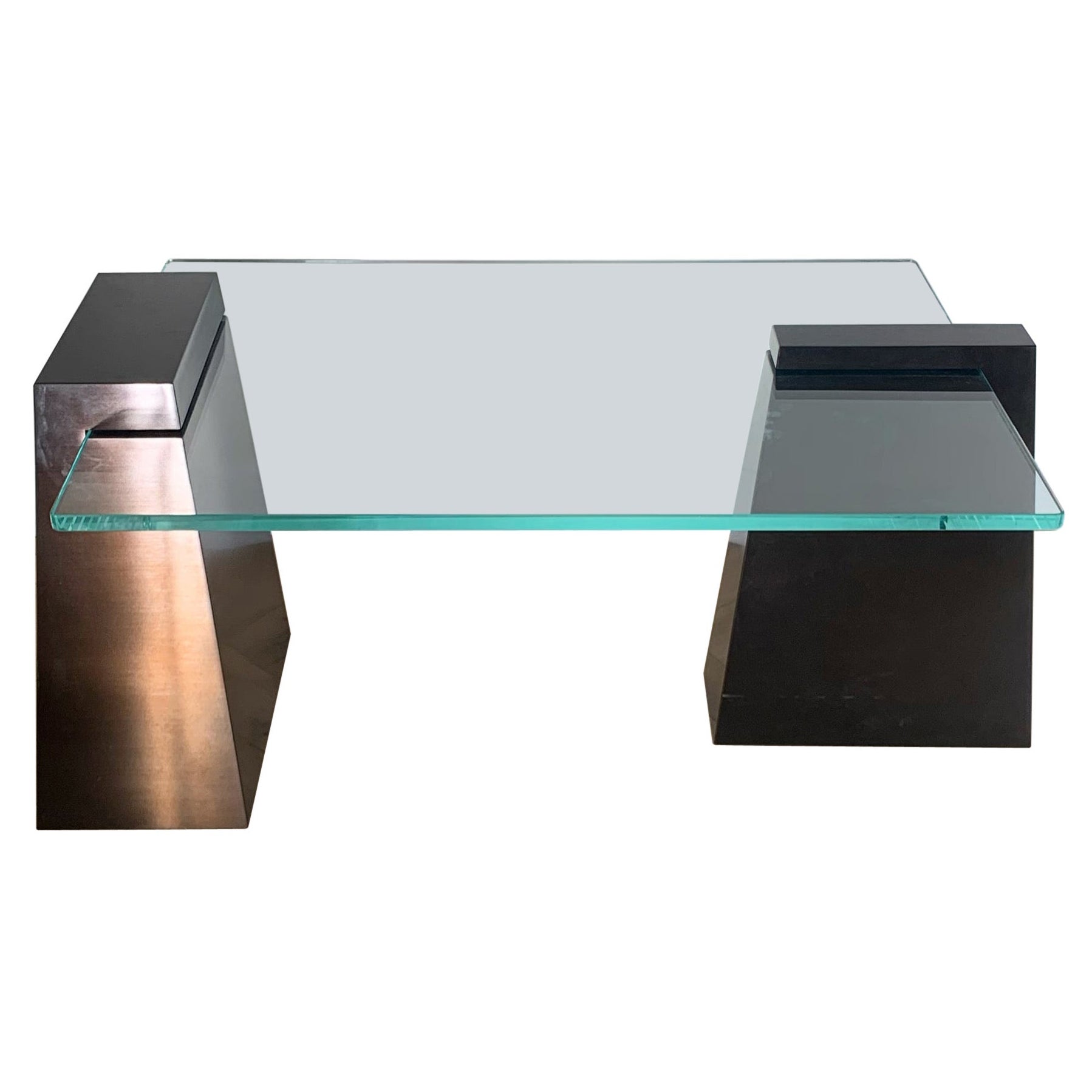 Will Stone Style Modernist Metal and Glass Coffee Table, 20th century For Sale
