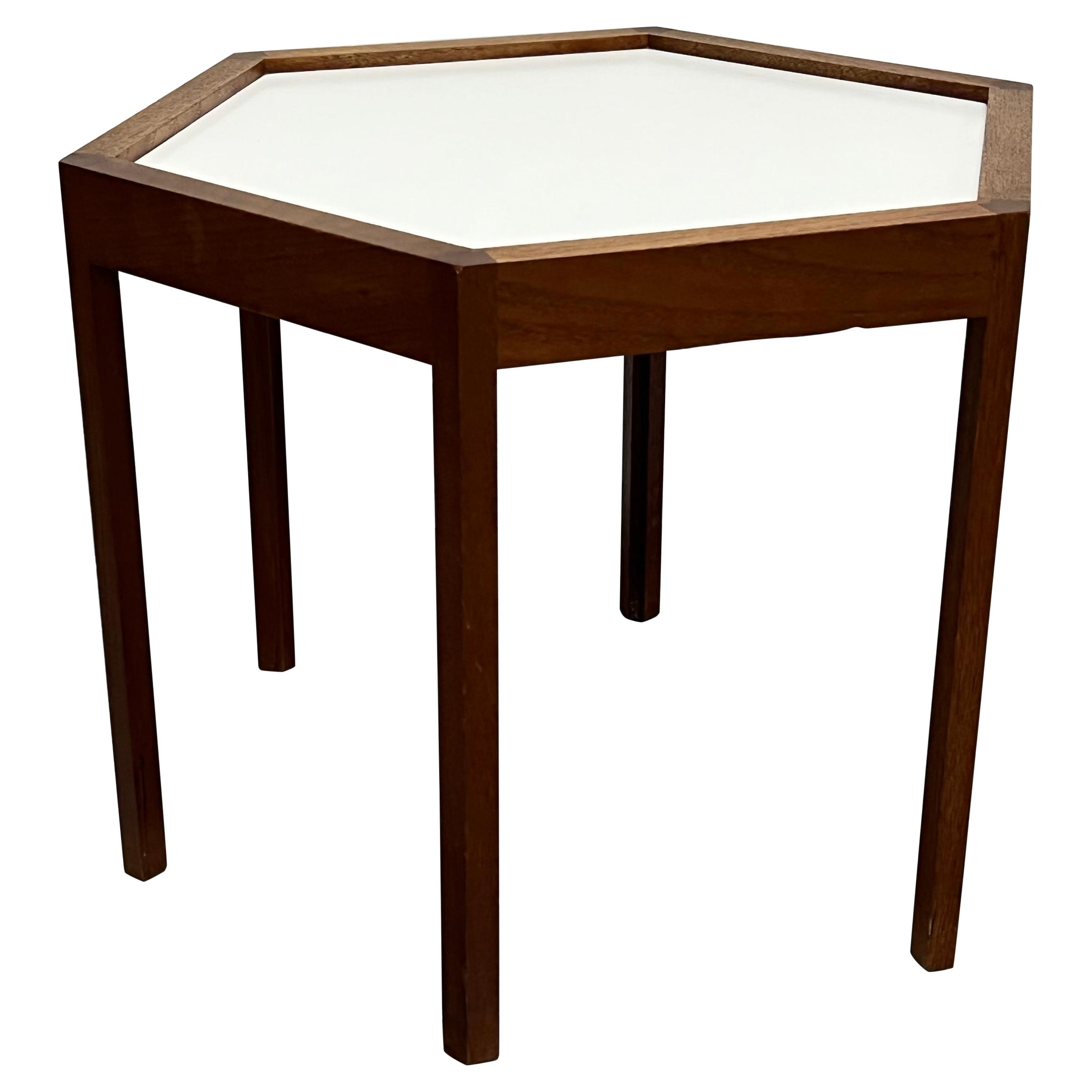 Hans C. Andersen Hexagonal Rosewood and White Laminate Danish Side Table, 1960s