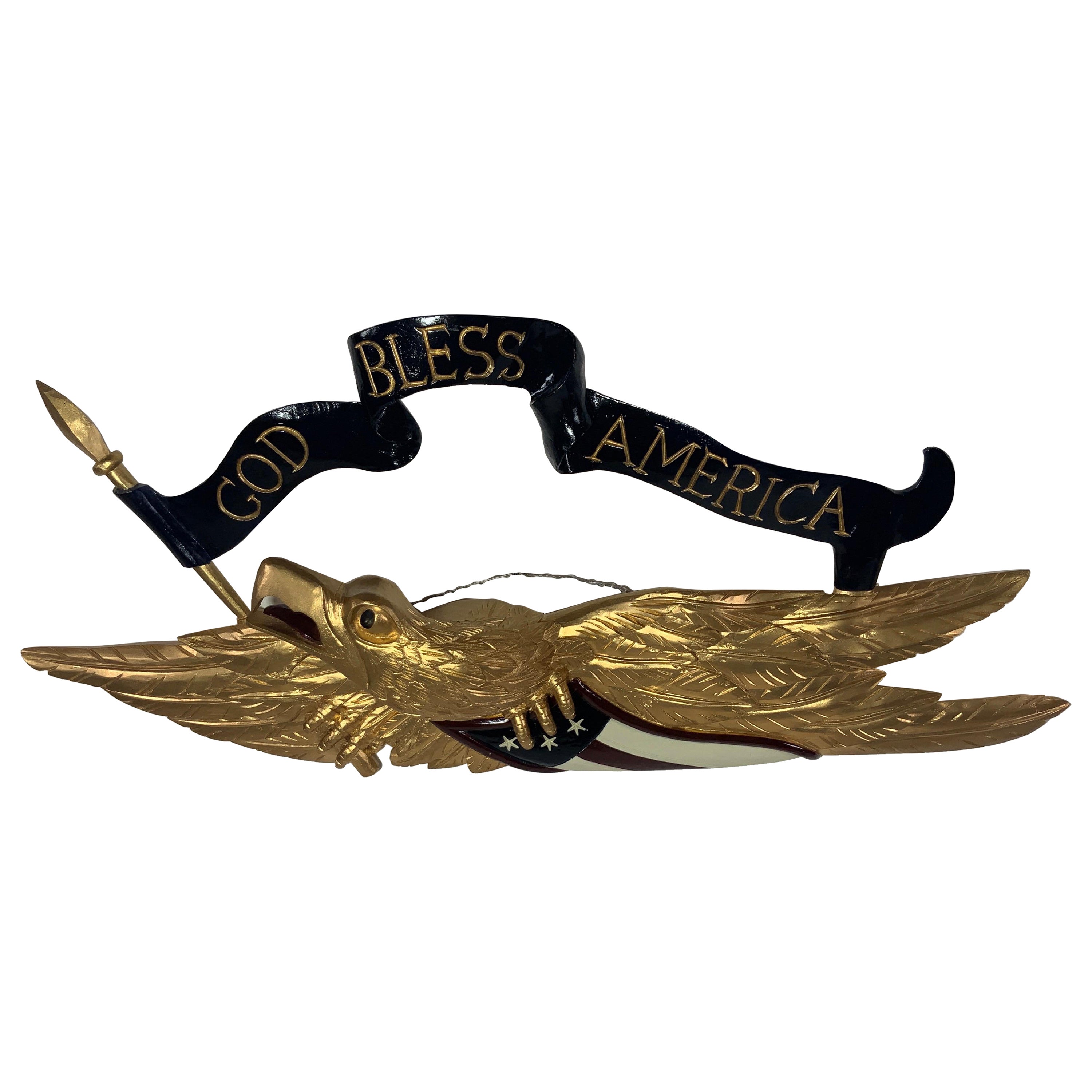 Gold Carved Eagle "God Bless America"