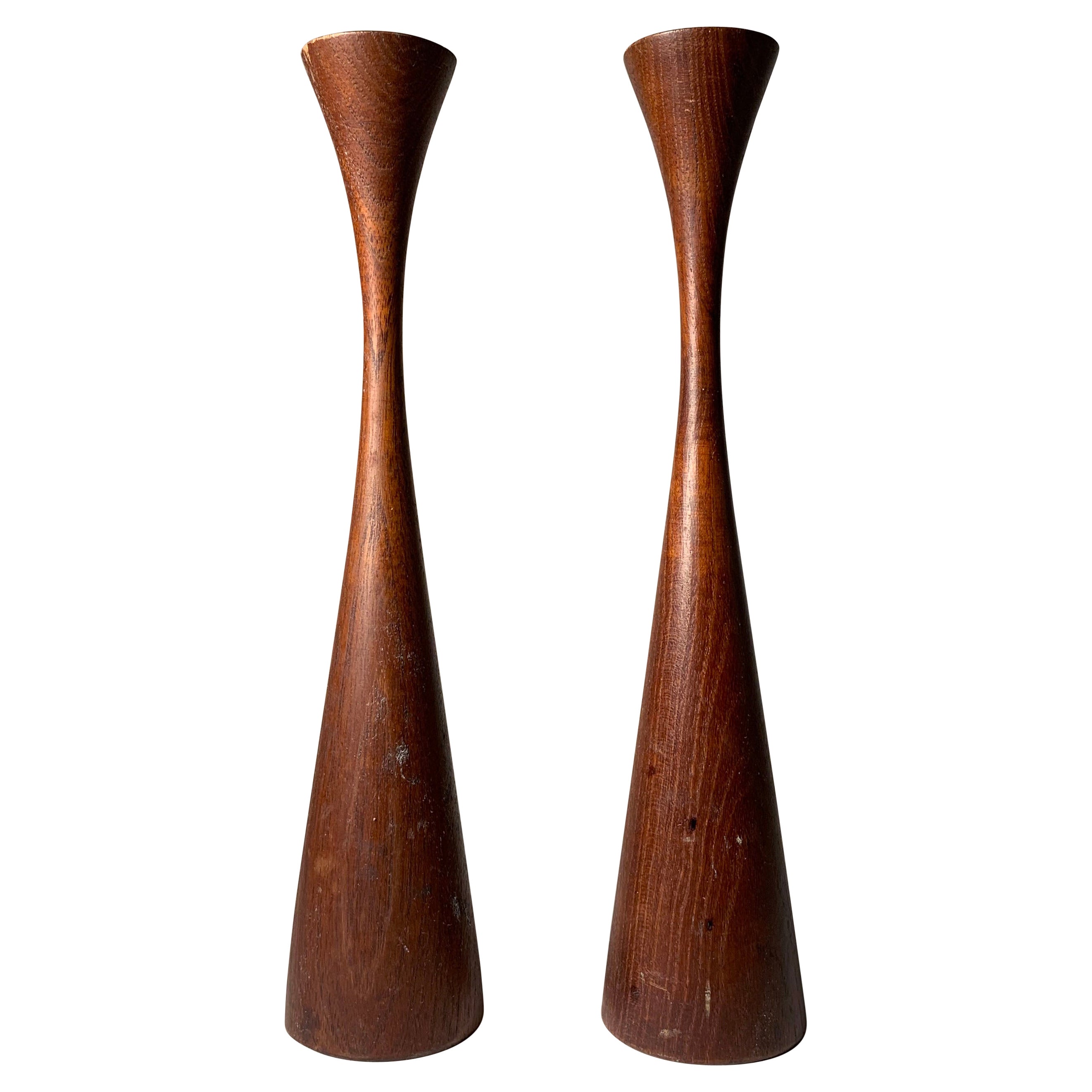 Vintage Turned Teak Wood Candlesticks by Maison Gourmet Denmark