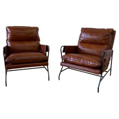Vintage Style Mid Century Industrial Leather Lounge Club Chairs