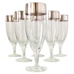 Set von sechs Dorothy Thorpe-Champagnerflöten mit Sterlingsilber-Overlay, 1950er Jahre