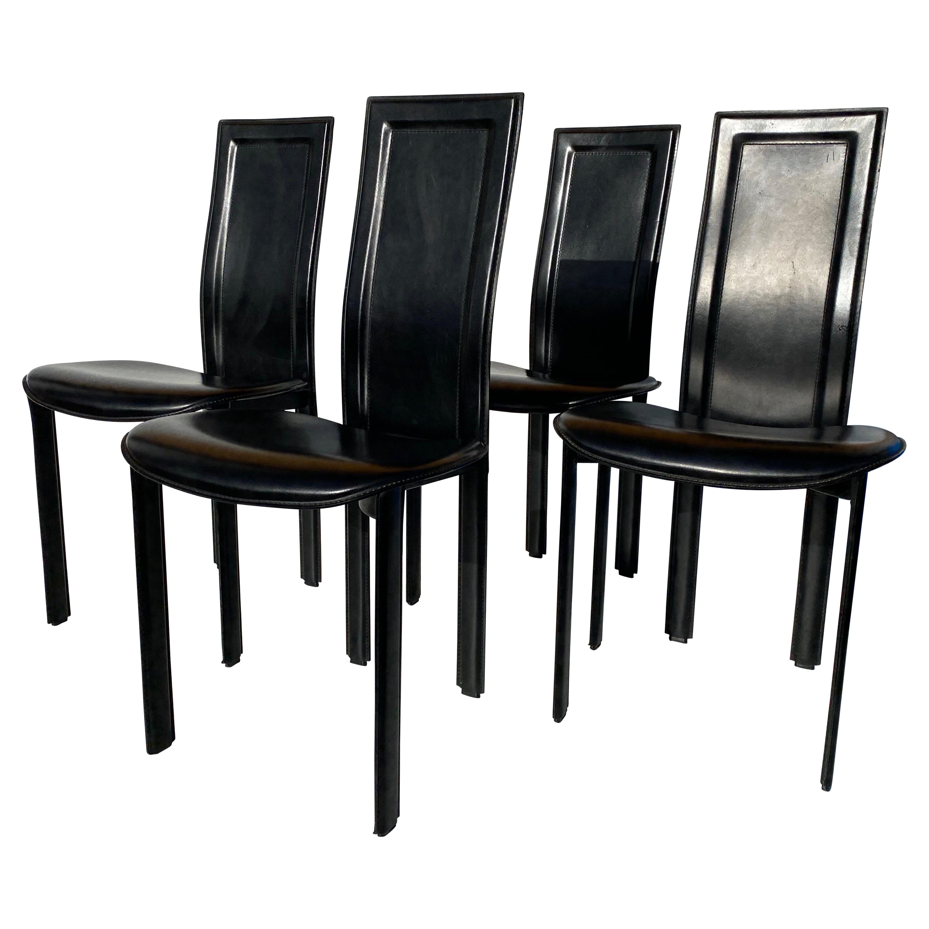 Set of Four Black Leather Chairs by Cattelan Italia For Sale