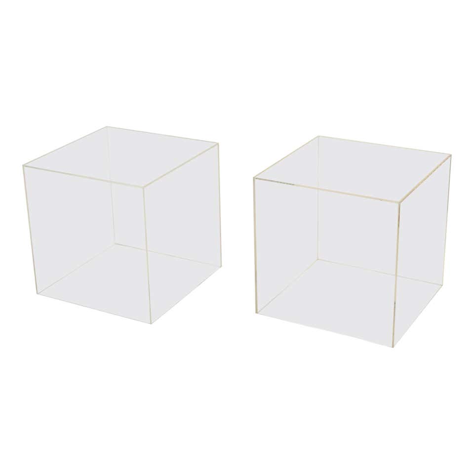 Pair Mirrored Black Lacquer and Brass Cube Tables at 1stDibs