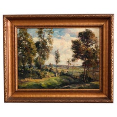 Antique Impressionist Painting Landscape with Figure, Signed A. Addy, Circa 1910