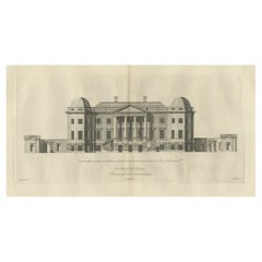 Old Engraving of Foremarke Hall, a Manor House in Derbyshire, England, ca.1770