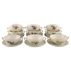 9 Royal Copenhagen Frijsenborg Bouillon Cups with Saucers in Porcelain