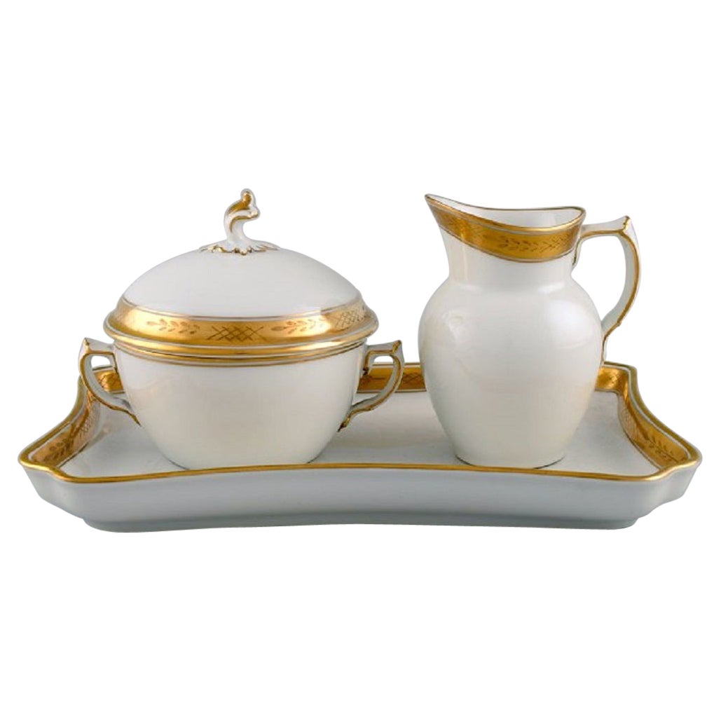 Royal Copenhagen White Dagmar, Sugar Bowl and Creamer on Serving Tray