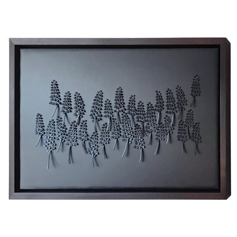 Grape Hyacinth: a Piece of 3D Sculptural Blue Leather Wall Art For Sale