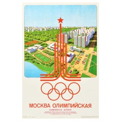 Original Vintage Sport Poster Summer Olympics Moscow '80 Olympic Athlete Village