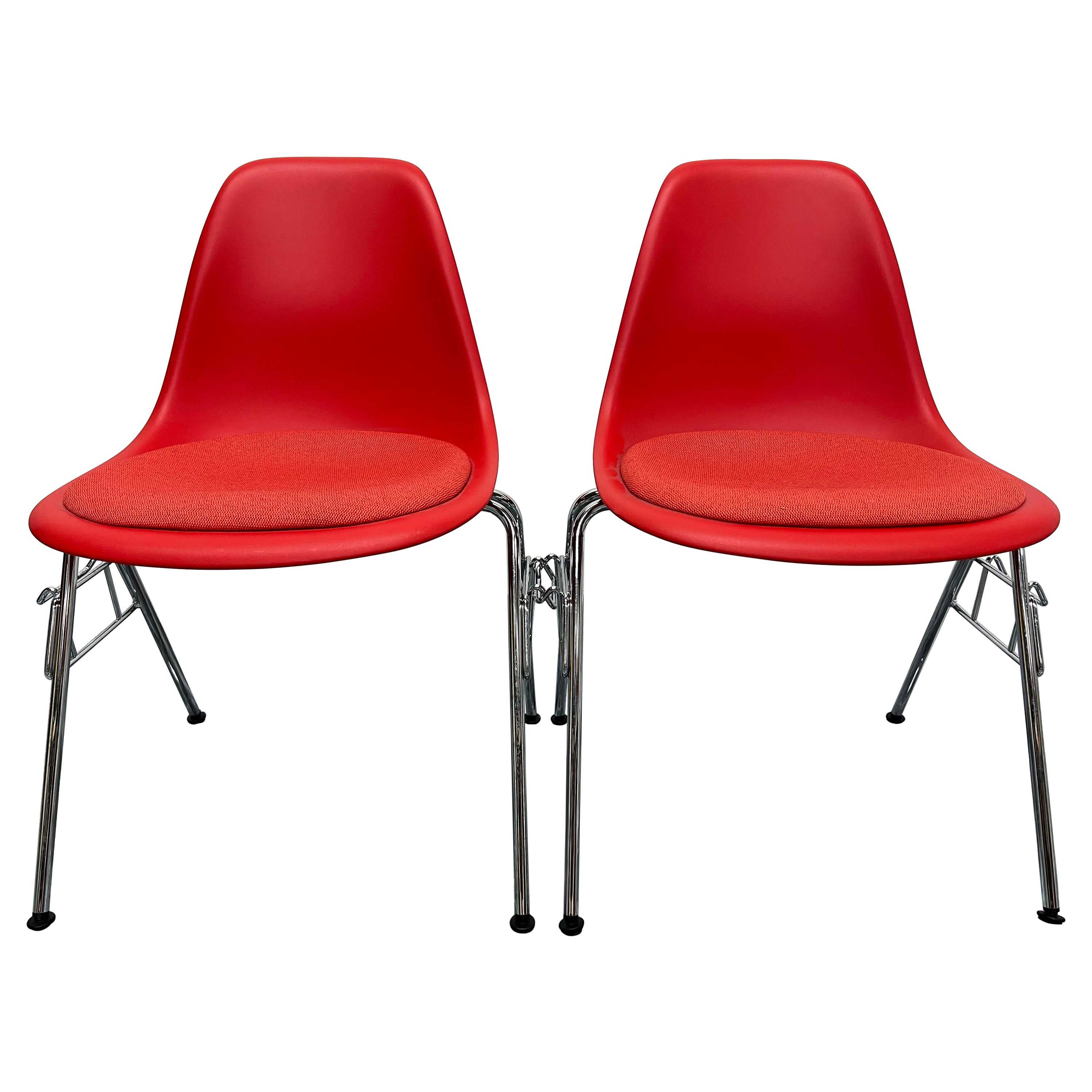 Eames Molded Plastic Chairs with Upholstered Seats for Herman Miller, a Pair
