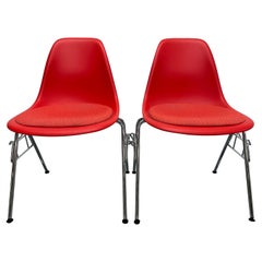 Eames Molded Plastic Chairs with Upholstered Seats for Herman Miller, a Pair