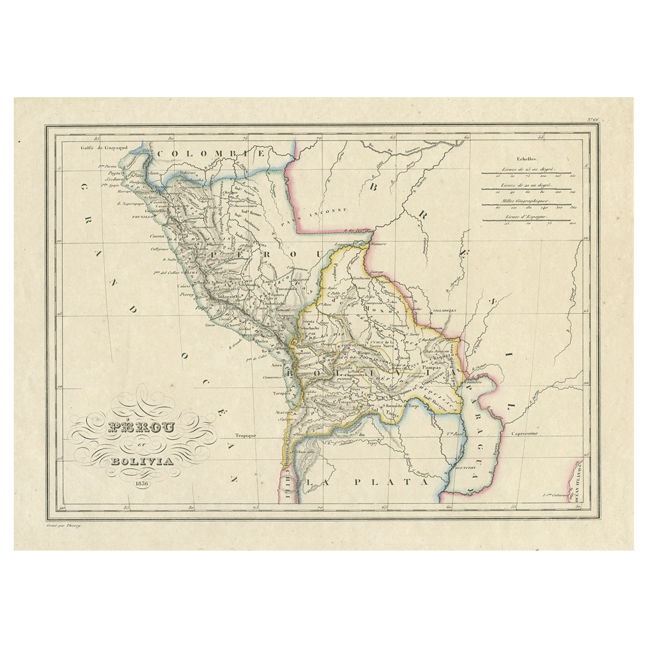 Antique Map of Peru and Bolivia, 1836 For Sale