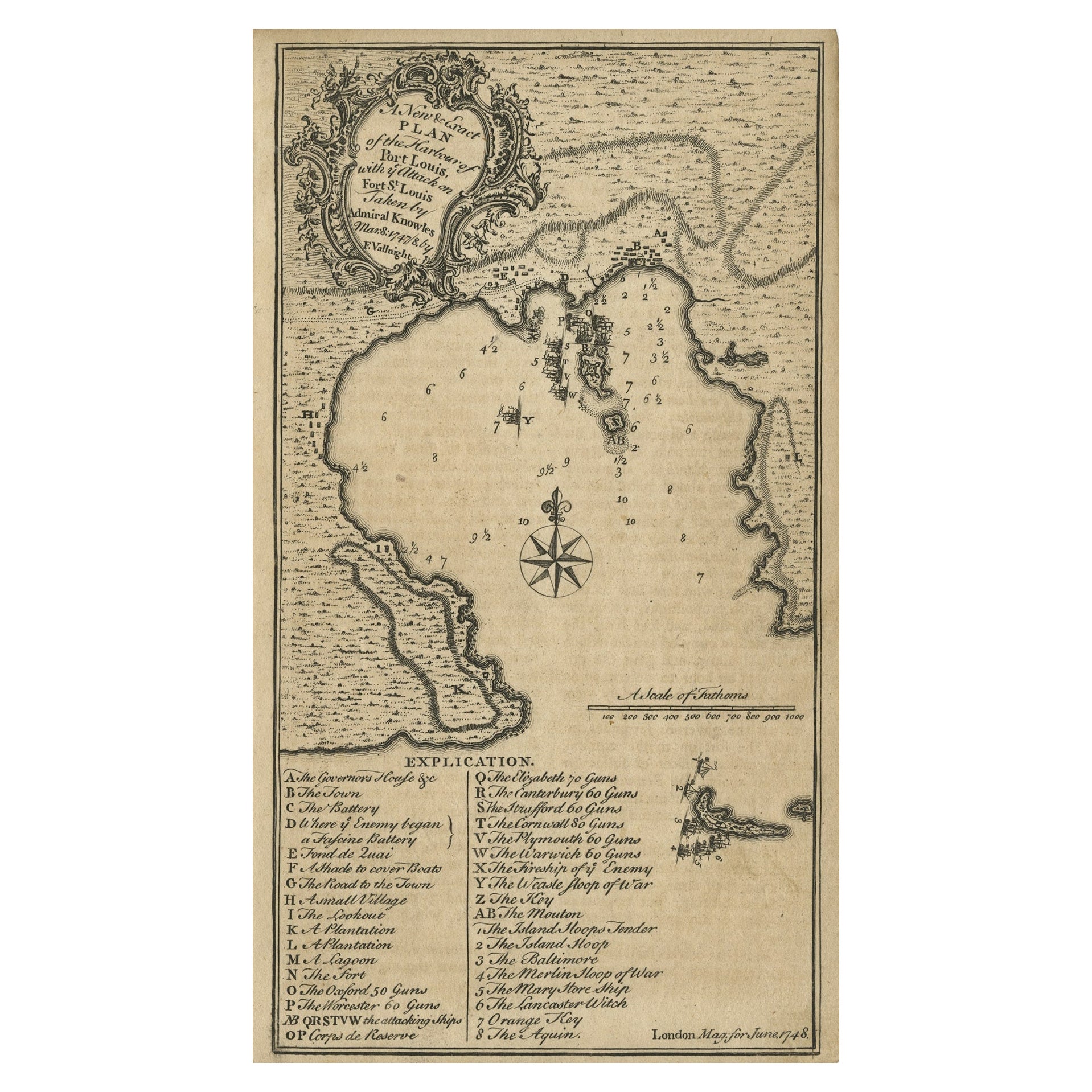 Carte rare de Saint-Louis sur l'île de Hispaniola « Santa Domingo », 1748