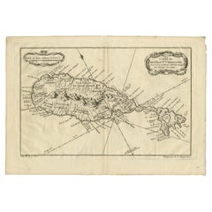 Carte ancienne de l'île des Caraïbes de St Kitts, vers 1750