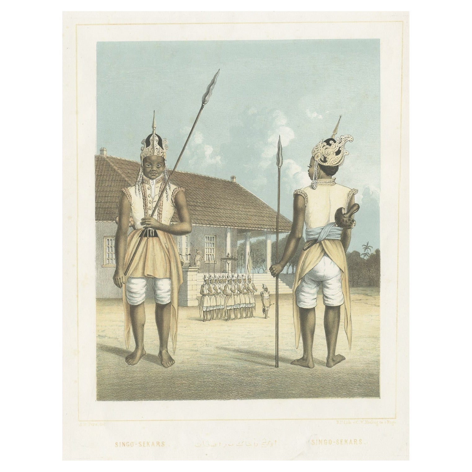 Antique Hand-Coloured Print of a Regent in the Dutch East Indies, 1854 For Sale