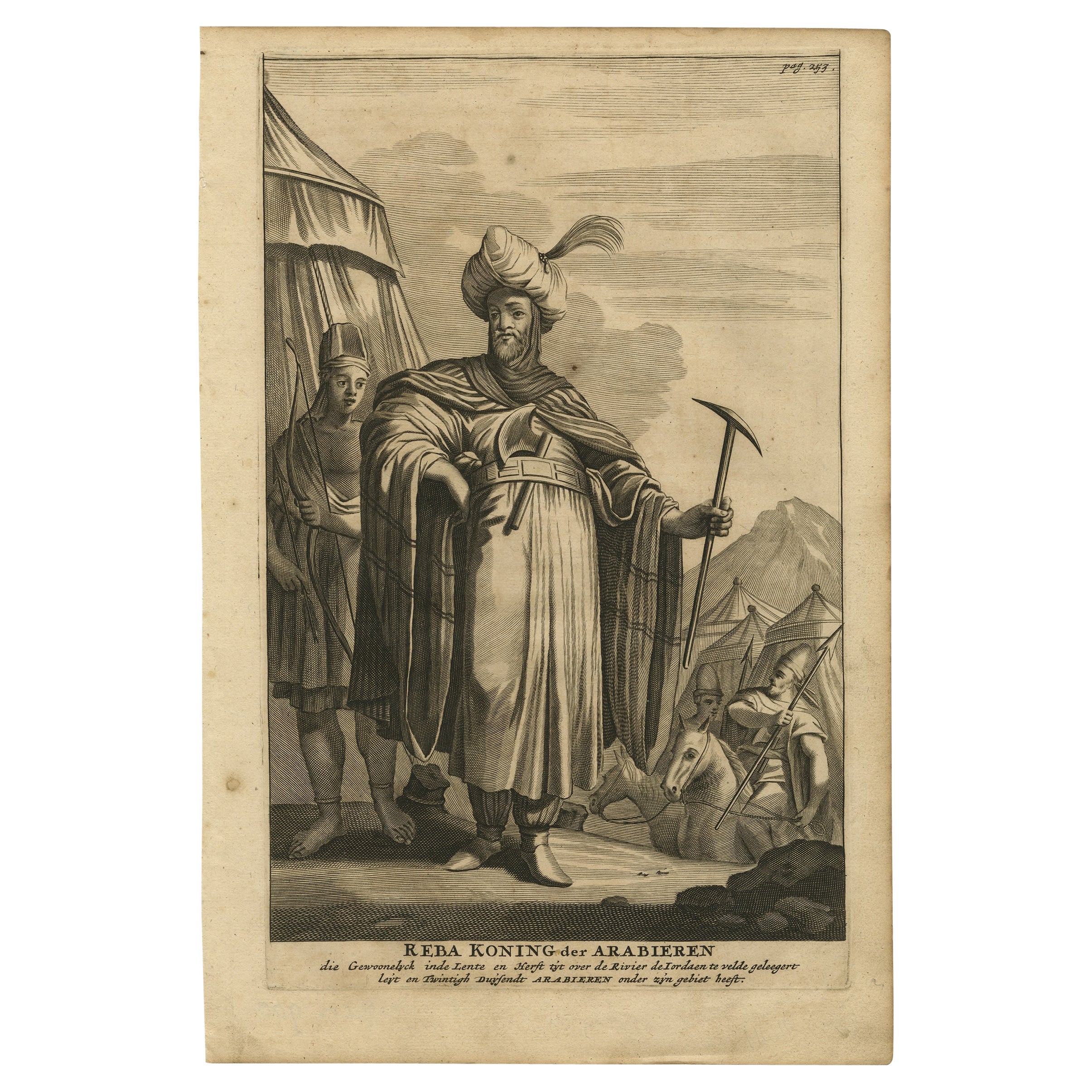 Antique Print of Reba, The King of The Arab People, 1677 For Sale