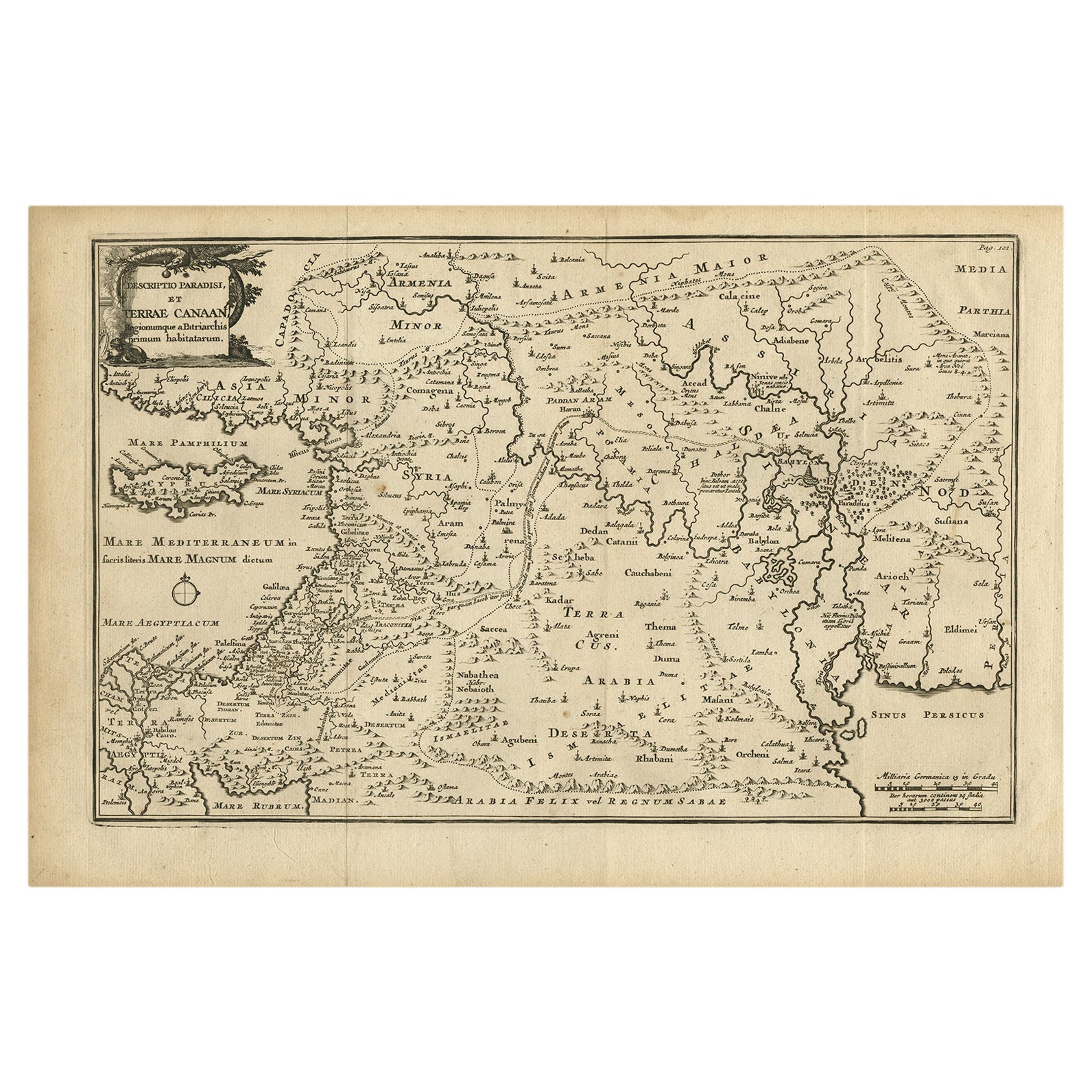 Original Antique Map of Canaan, Armenia, Syria, Mesopotamia and Arabia, 1709 For Sale