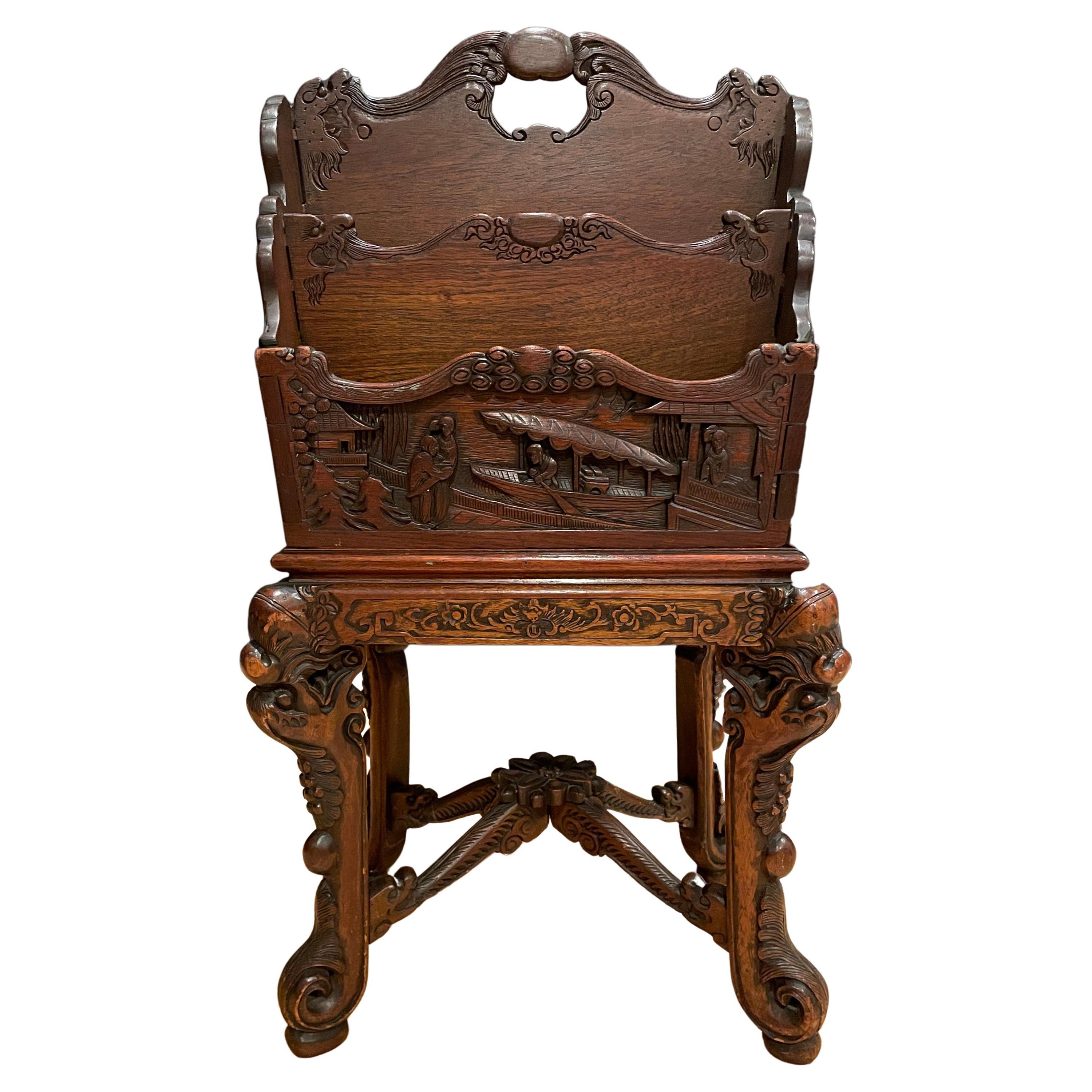 Carved  Chinoiserie Magazine Rack For Sale