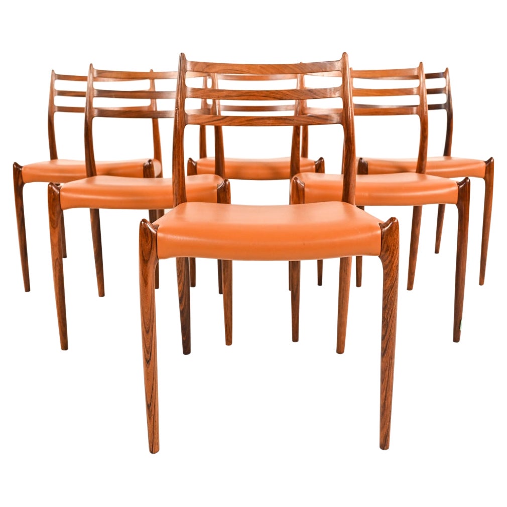 '6' Danish Rosewood Dining Chairs Model 78 by N. O. Moller