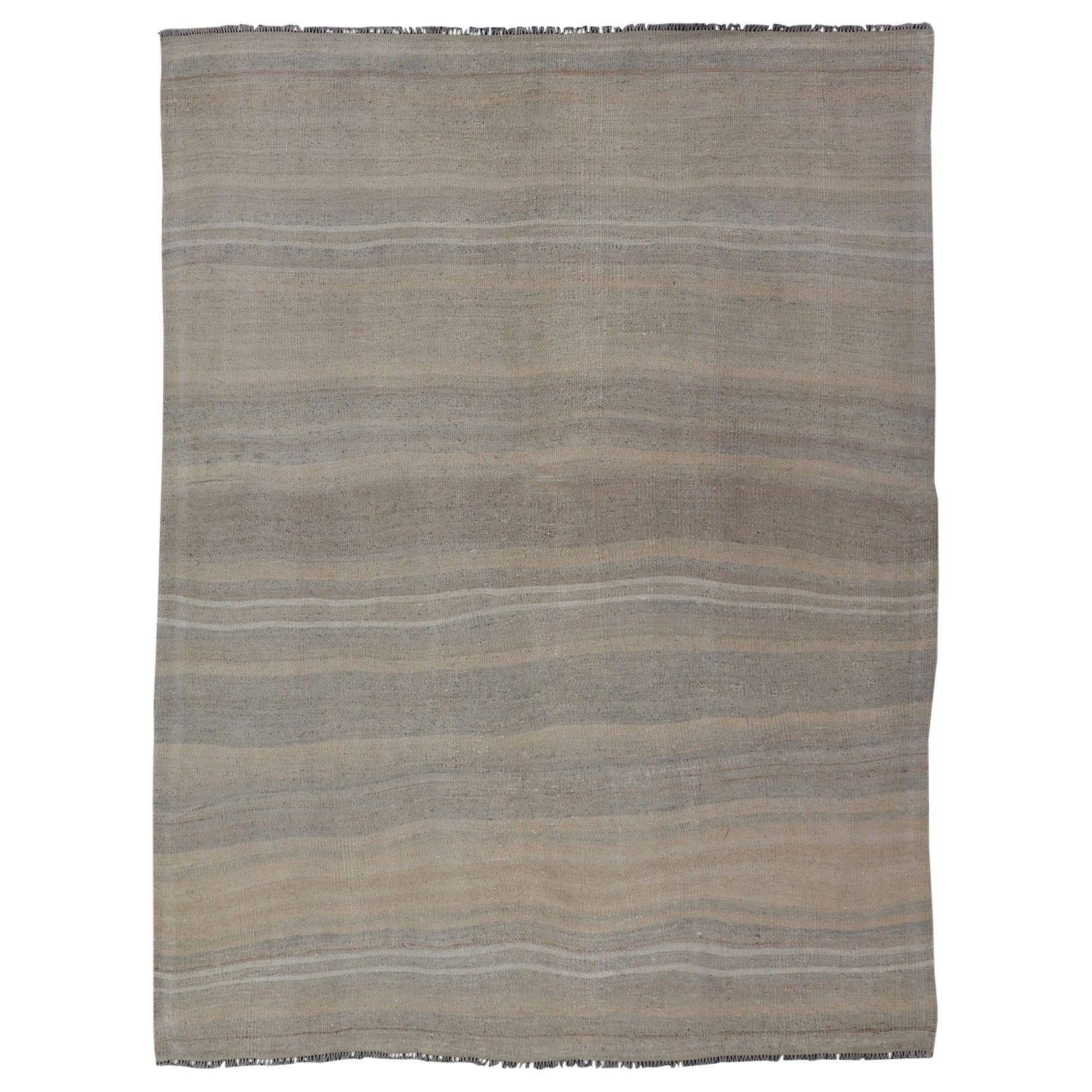 Vintage Turkish Kilim with Stripes in Gray, Tan, Taupe, and Cream For Sale