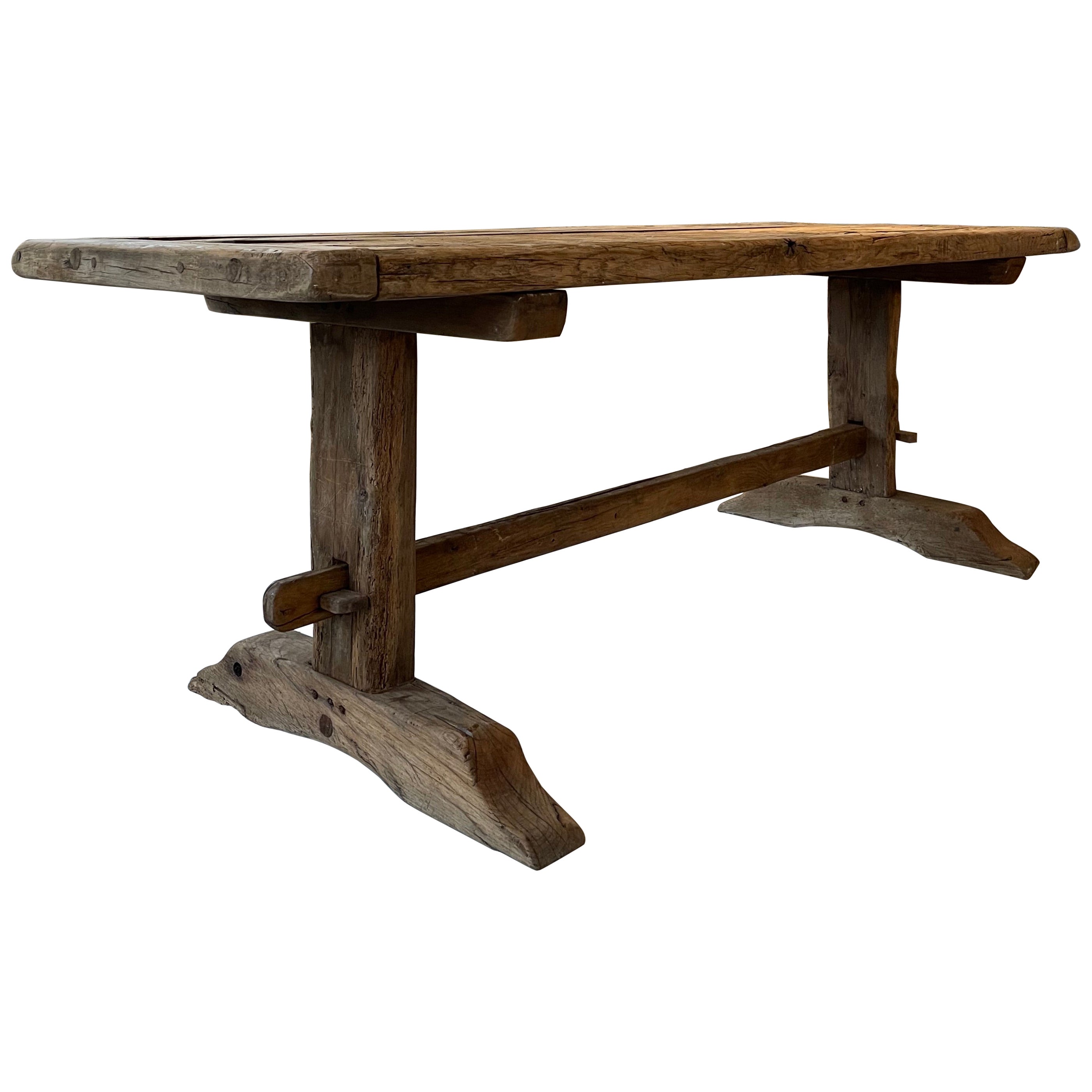 Rustic 18th C French Oak Trestle Table