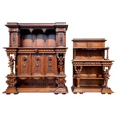 Renaissance Style Walnut Dining Room Richly Carved, 19th Century