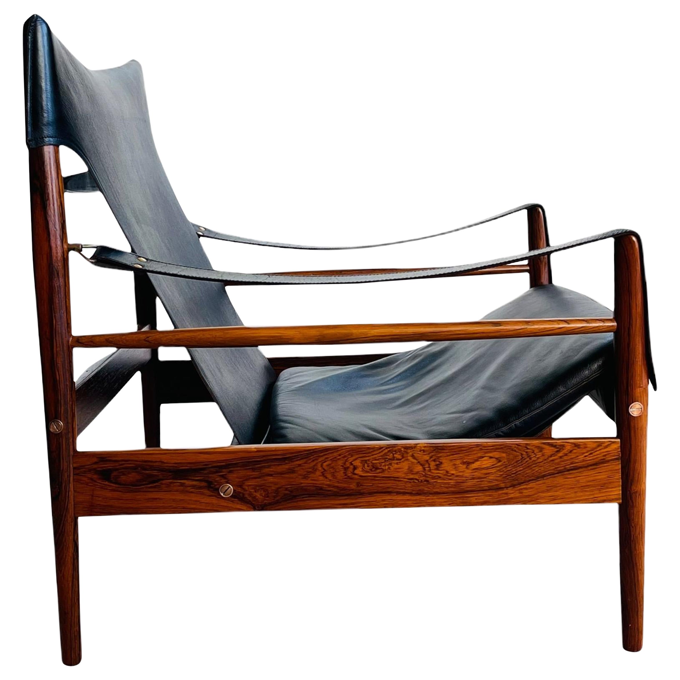 Danish Modern Rosewood Antelope Safari Leather Chair by Hans Olsen