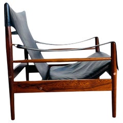 Danish Modern Rosewood Antelope Safari Leather Chair by Hans Olsen