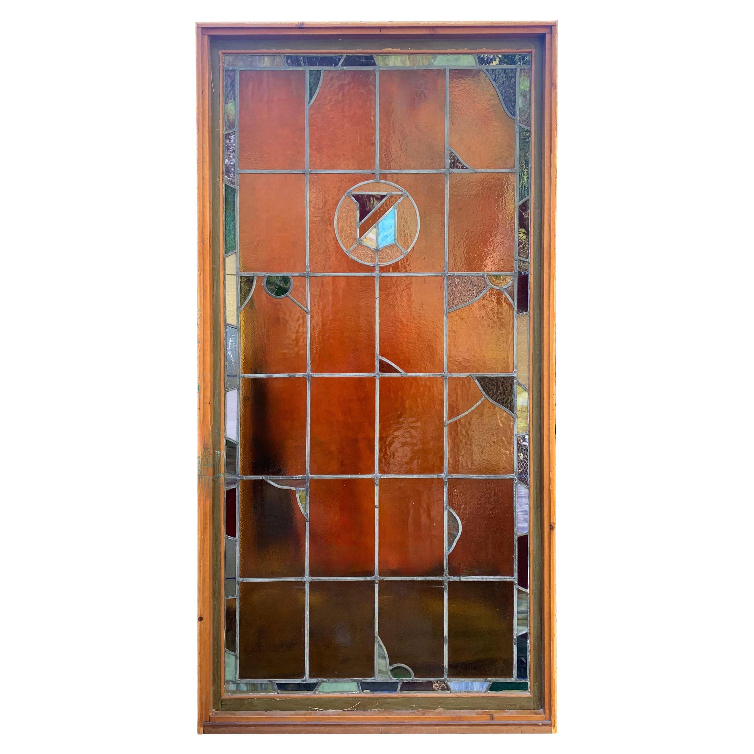 Architectural Stained Glass Window in Frame