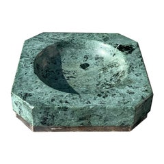 Italian Green Marble Ashtray with Silver Base by Bicchieli