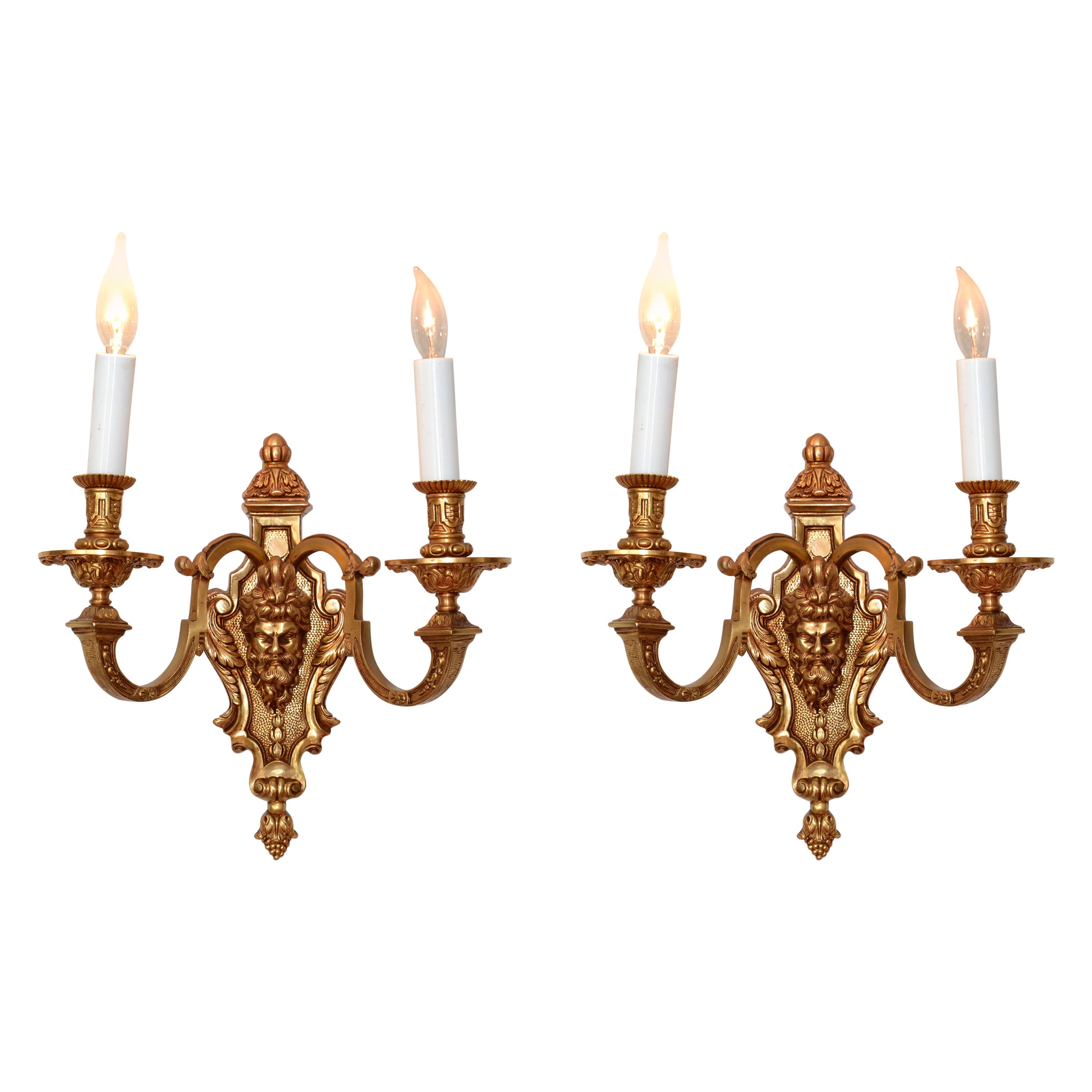 Pair of Second Empire Heavy 2 Light Bronze Sconces Wall Lights Late 19th Century For Sale