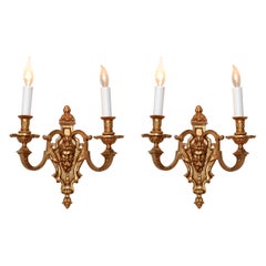 Pair of Second Empire Heavy 2 Light Bronze Sconces Wall Lights Late 19th Century