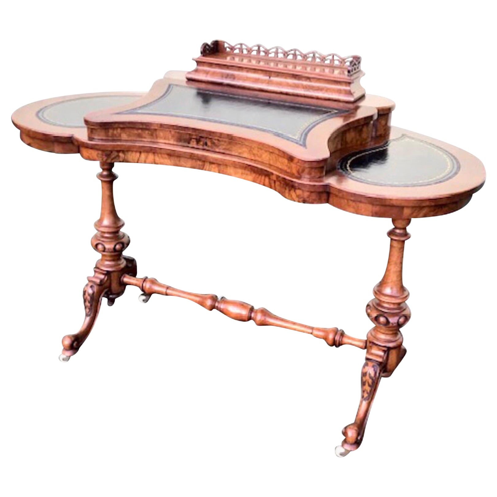 Antique Burr Walnut Kidney Shape Desk For Sale