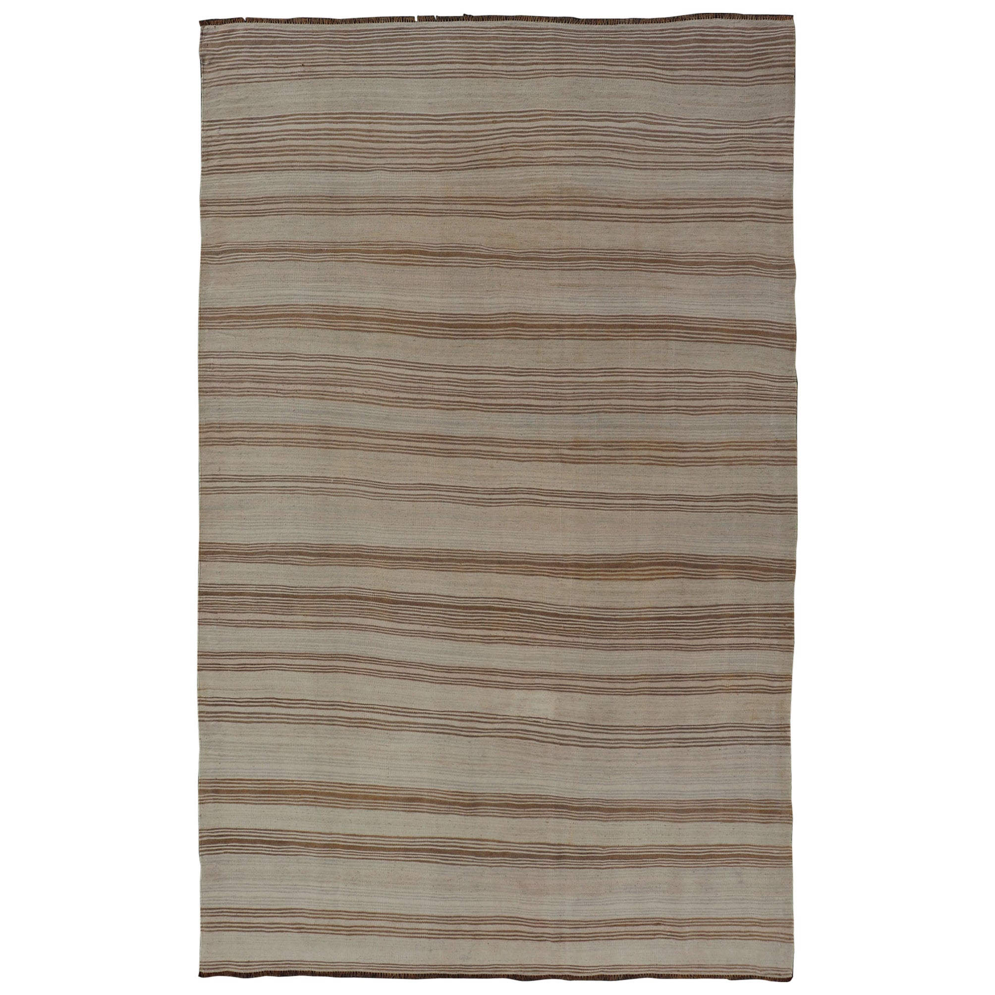 Vintage Turkish Kilim with Horizontal Stripes in Tan, Brown and Grey For Sale