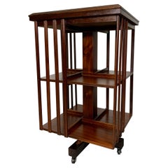 Vintage Rotating Bookcase with Marquetry