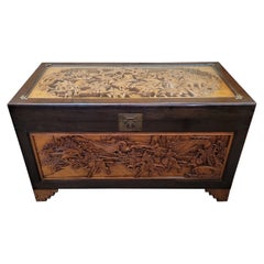 Chinese Heavily Carved Camphor Dowry Chest or Coffee Table