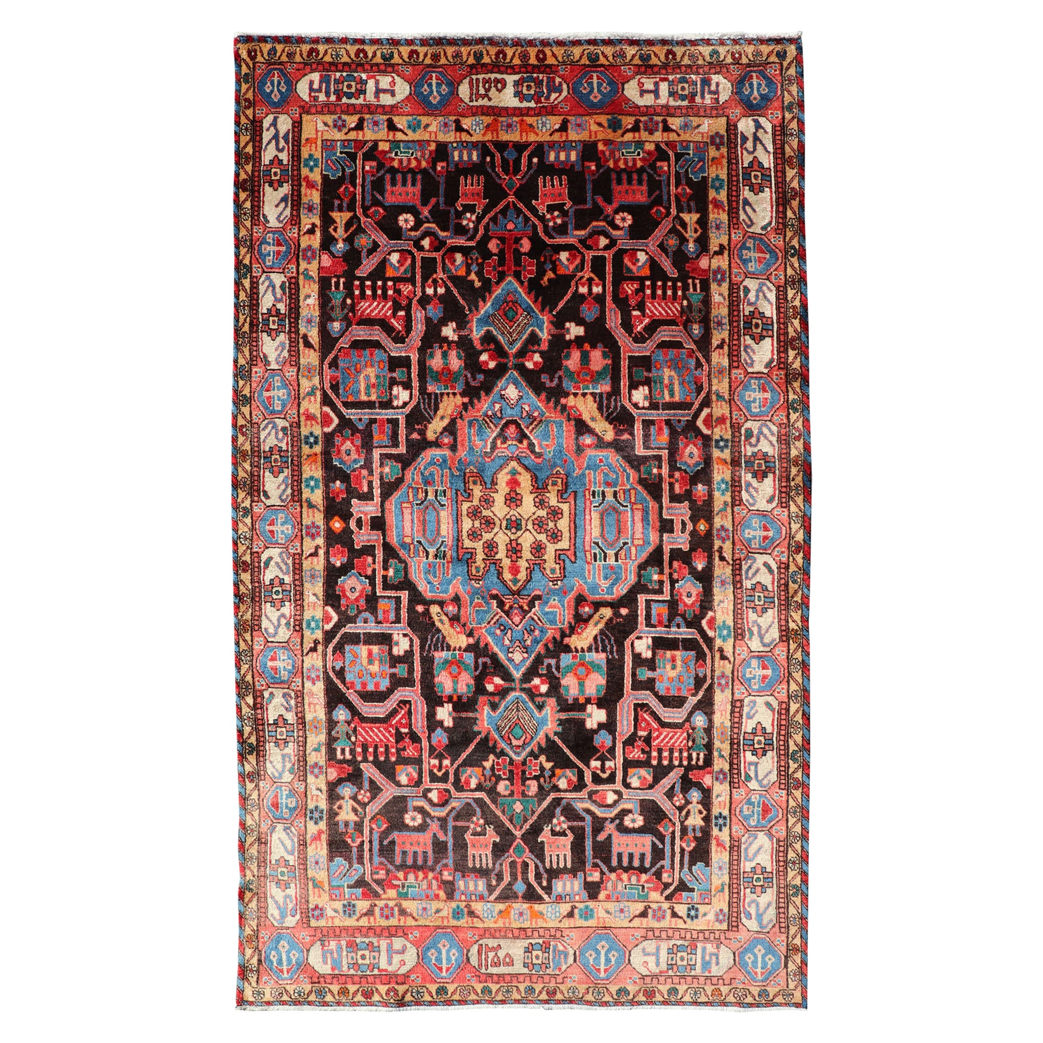 Antique Persian Nahavand Rug with All-Over Sub-Geometric Tribal Design For Sale