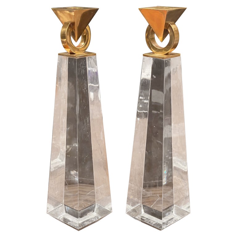 Vintage Art Deco Brass and Lucite Candle Holders at 1stDibs