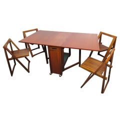 Danish Drop Leaf Table with Four Folding Chairs