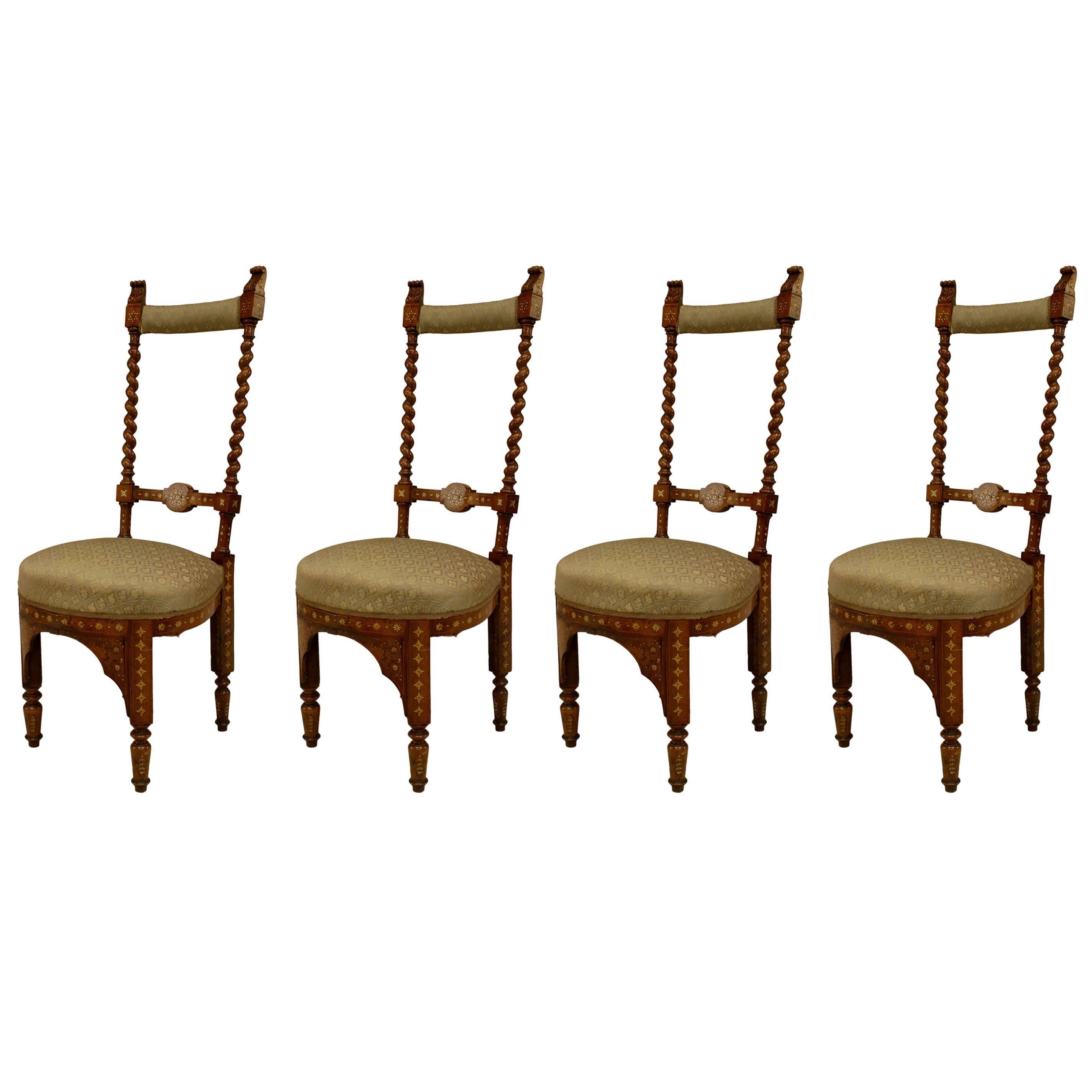 Set of Four 19th Century Italian Middle Eastern Style Inlaid Side Chairs