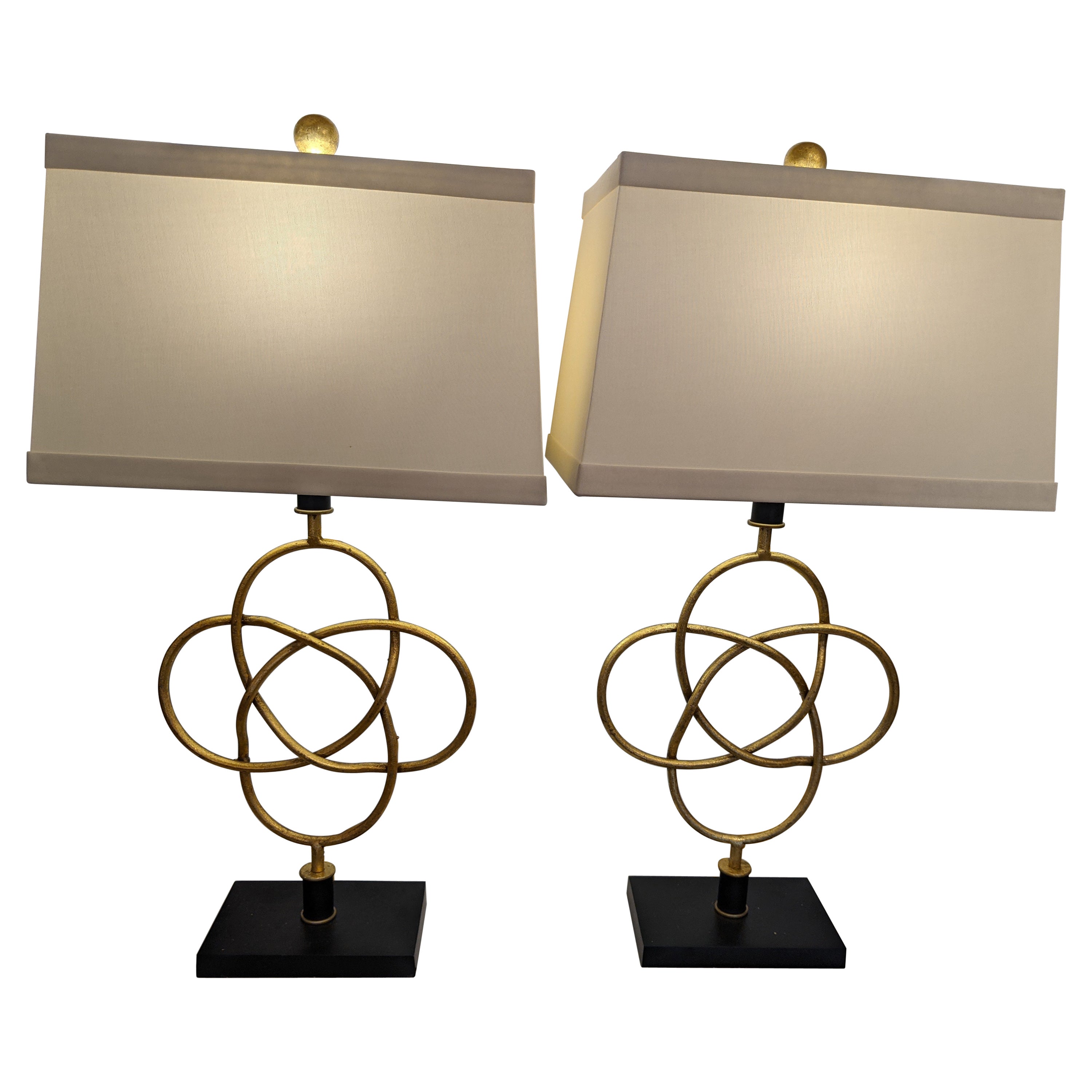 Stylish Gilt Metal and Black Base Contemporary Table Lamps For Sale