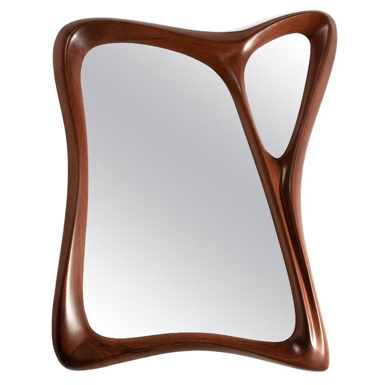 Amorph Jolie Modern Wall Mounted Mirror Walnut Wood with Montana Stain For Sale