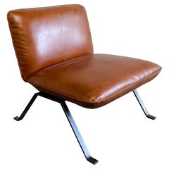 Slipper-Stuhl im Vintage-Stil aus Leder und Eisenfuß
