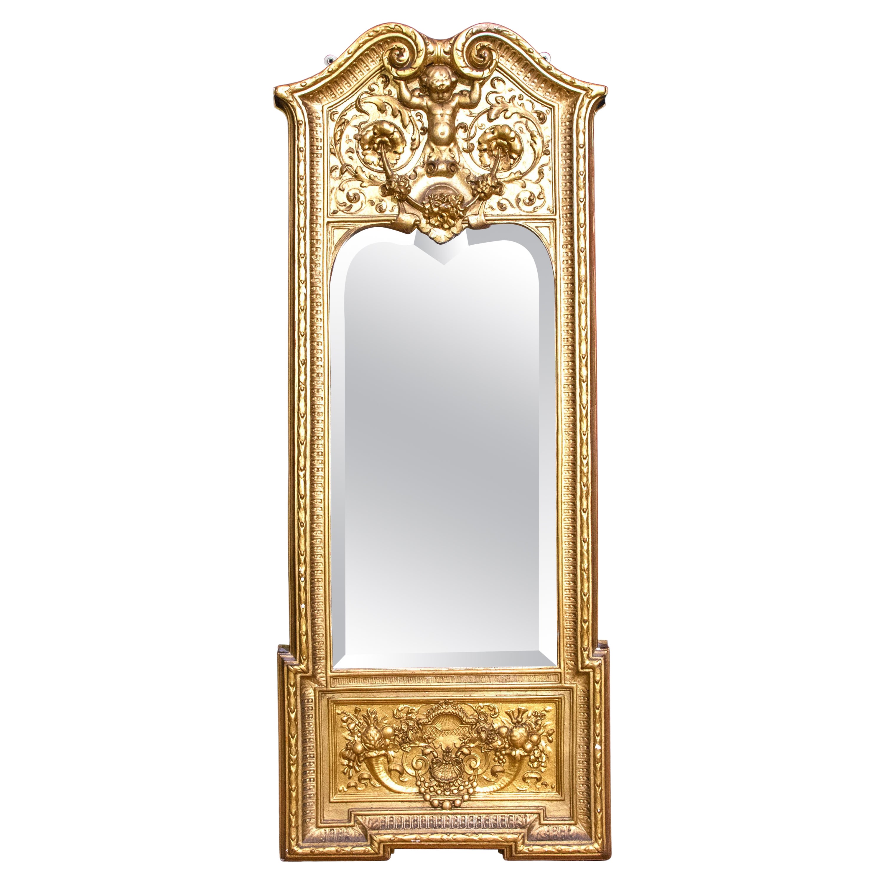 French Empire Pier Mirror, Antique Cherub Gilt, circa 1880 For Sale