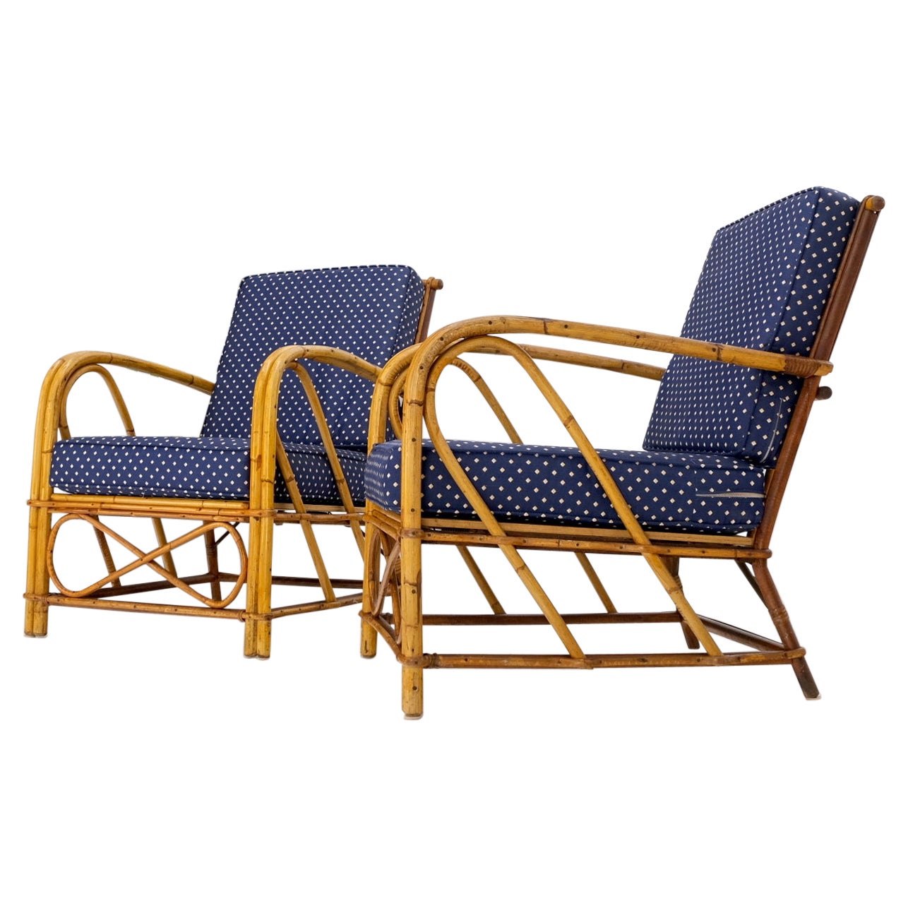 Pair of Rattan Bamboo Lounge Chairs