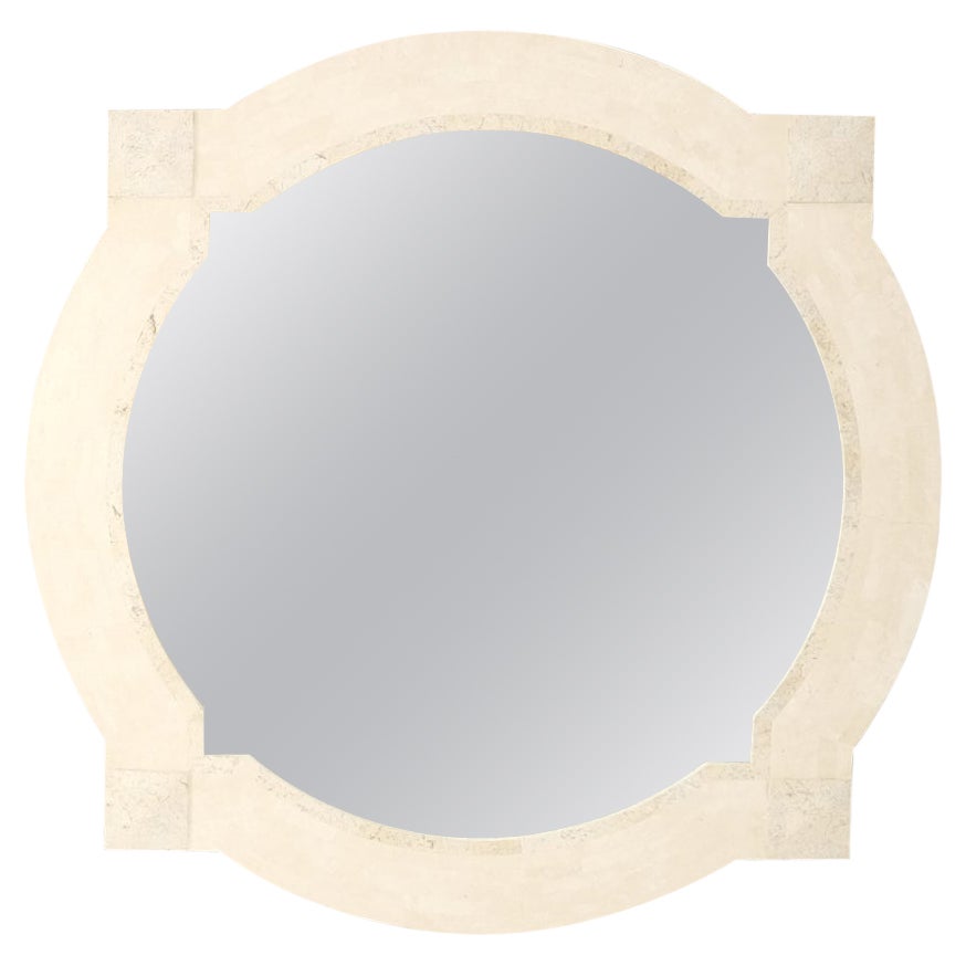 Tessellated Stone Circle Over Square Frame Shape Large Wall Mirror For Sale