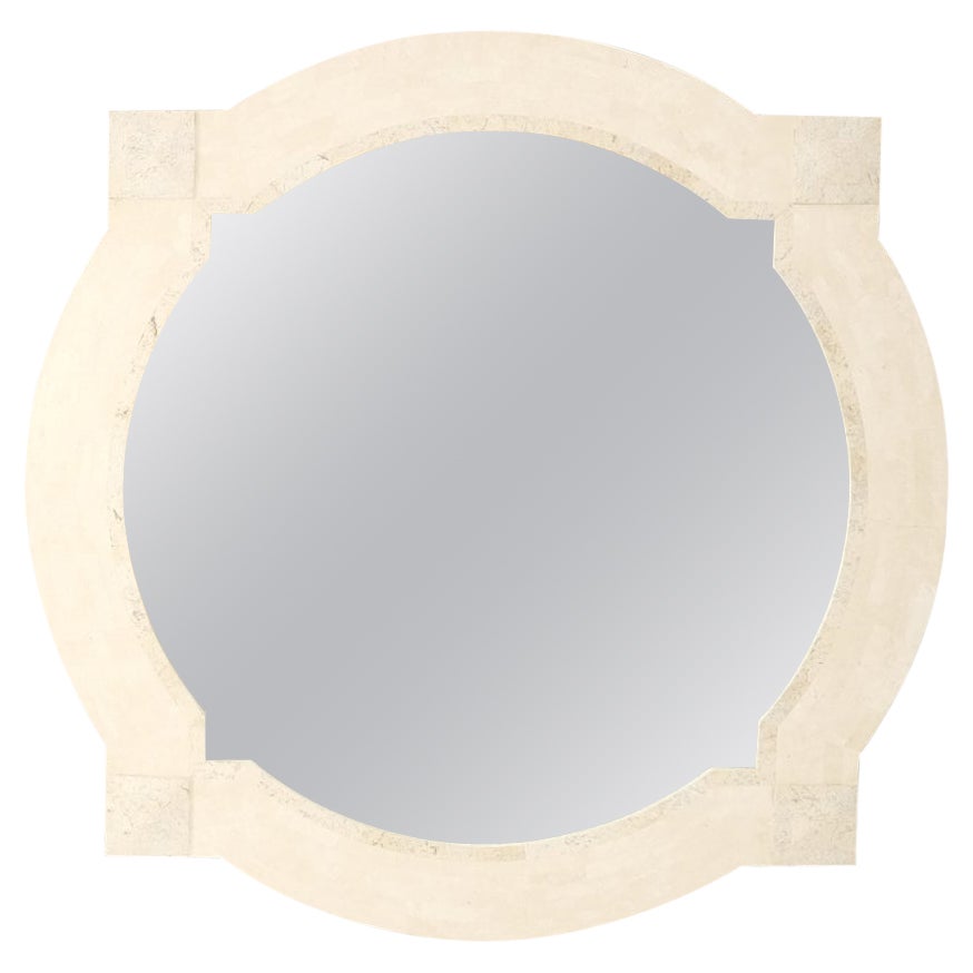 Tessellated Stone Circle Over Square Frame Shape Large Wall Mirror