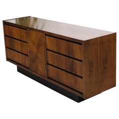 Mid-Century Modern 6 Drawers Door Compartment Walnut Dresser Credenza