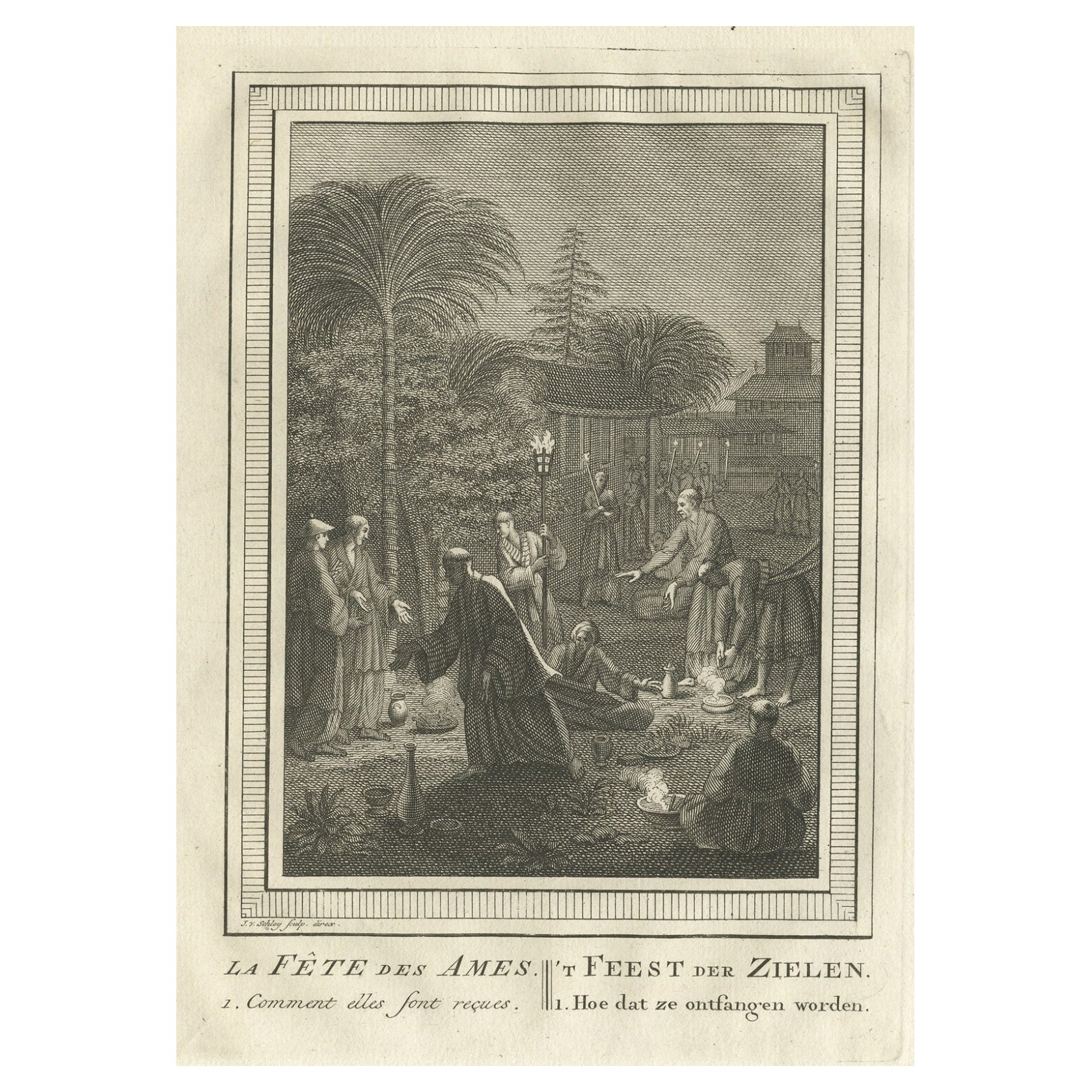 Old Print Depicting the Buddhist Festival of Souls 'Obon', 1758 For Sale
